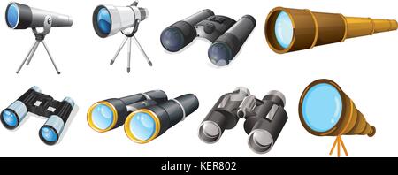 Illustration des différentes conceptions du télescope sur un fond blanc Illustration de Vecteur