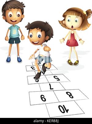 Illustration d'enfants sauter sur la marelle Illustration de Vecteur
