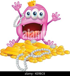 Illustration d'un monstre avec barres d'or et de perles sur un fond blanc Illustration de Vecteur
