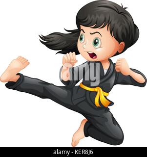 Illustration d'un brave girl doing karate sur fond blanc Illustration de Vecteur