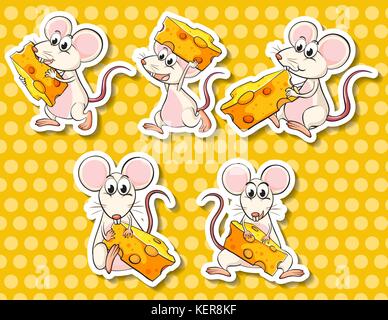 Illustration des différents types de pose de la souris et le fromage Illustration de Vecteur