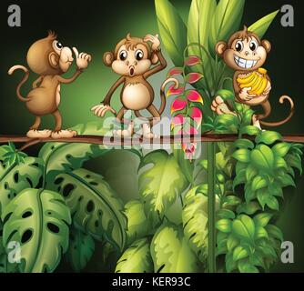 Illustration de singes dans la jungle Illustration de Vecteur