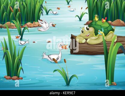 Illustration de nombreux animaux dans un étang Illustration de Vecteur