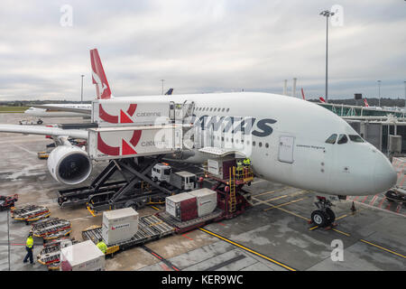 Un avion A380 de Qantas a accosté à l'aéroport de melbouren Banque D'Images