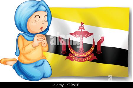 Illustration d'une dame près de l'indicateur de Brunéi sur fond blanc Illustration de Vecteur