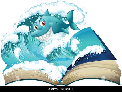 Illustration d'un livre avec un requin sur un fond blanc Illustration de Vecteur