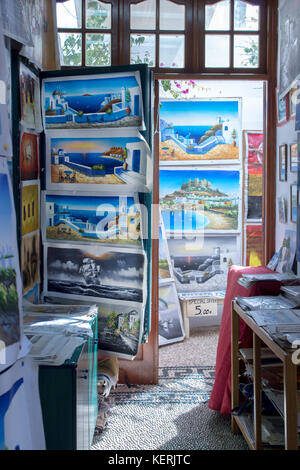 Art Shop dans la ville de Lindos, l'île de Rhodes, Grèce. Banque D'Images