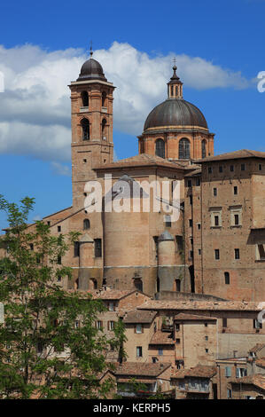 Voir d'Urbino, avec le palais ducal, le palais ducal et la cathédrale, Marches, Italie Banque D'Images