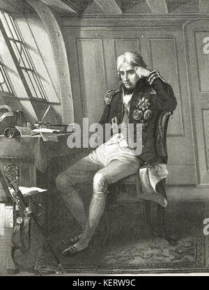 Horatio Nelson dans sa cabine sur le HMS Victory, le matin de la bataille de Trafalgar, 21 Octobre 1805 Banque D'Images