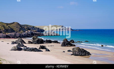 Belle plage de Sangomore (également appelé le sango Sands),à Durness, Sutherland, sur la côte nord 500 route touristique, Northern Highlands, Ecosse UK Banque D'Images