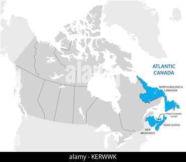 Carte d'enquête des quatre états de l'Atlantique canadien Le Canada atlantique Illustration de Vecteur