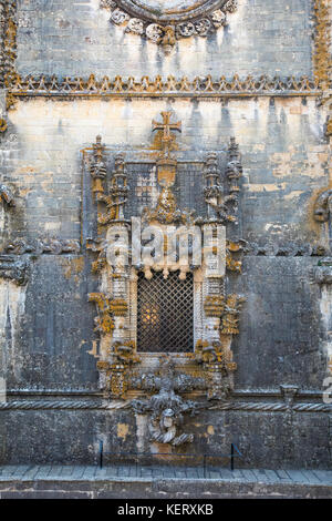 Fenêtre salle capitulaire, Couvent du Christ ou Convento de Cristo, Tomar, Province du Ribatejo, Portugal Banque D'Images