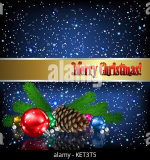 Abstract blue vector illustration avec décorations de Noël et de pin Illustration de Vecteur