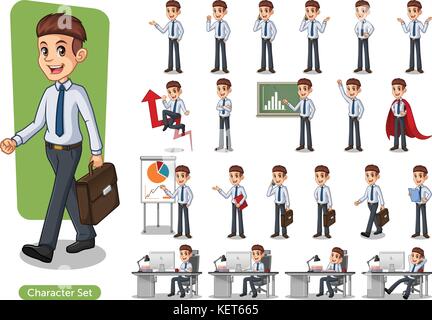 Ensemble de Businessman in shirt cartoon character design avec différentes poses, isolé contre l'arrière-plan blanc. Illustration de Vecteur