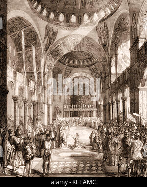 Bénédiction des croisés, quatrième Croisade, par le Pape Innocent III à la Basilique Saint Marc, Venise, Italie, 1202 Banque D'Images