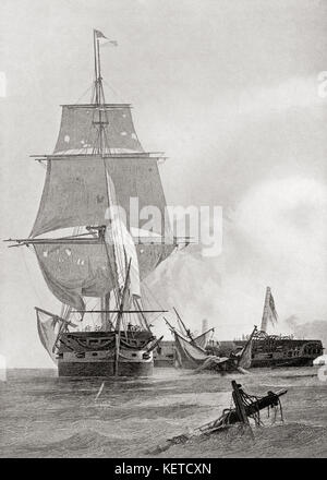 La bataille entre les deux navires USS Constitution et HMS Guerriere pendant la guerre de 1812. Extrait de l'Histoire des Nations de Hutchinson, publié en 1915. Banque D'Images