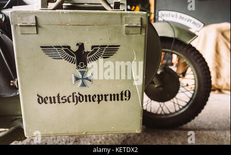 Cette BMW R75 est une combinaison moto et side-car datant de la seconde Guerre mondiale fabriquée par la société allemande Bavarian Motor Works. Banque D'Images