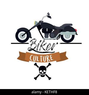 Avec l'affiche de la culture biker moto vintage classique avec crâne et os en symbole fond blanc Illustration de Vecteur