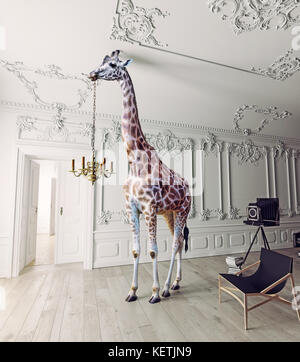 La girafe tenir le chandelier dans la décoration intérieure de luxe Banque D'Images