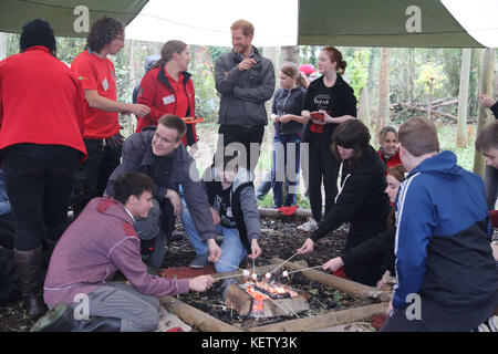 Le Prince Harry, lors de sa visite à MyPlace, dans la réserve naturelle de Brockholes, à Preston, dans le Lancashire, un projet qui vise à donner aux jeunes les moyens d'agir en matière d'activités environnementales afin d'améliorer les zones pour la faune, les communautés et leur propre bien-être. Banque D'Images