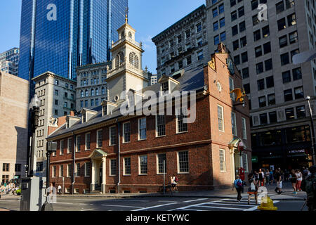 Boston Massachusetts New England North America USA, monument, Old State House Museum et de la station de métro sur la State Street Banque D'Images