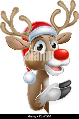 Renne chapeau de père Noël pointant derrière l'affiche Illustration de Vecteur