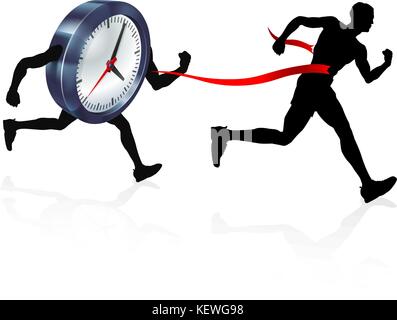 Concept homme de course de ligne de finition d'horloge Illustration de Vecteur