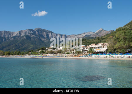 Golden Beach, Chrysi Ammoudia, Thassos, Grèce, îles grecques, Ipsarion Ypsarion montagnes, montagne. Septembre 2017 Banque D'Images