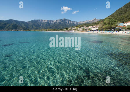 Golden Beach, Chrysi Ammoudia, Thassos, Grèce, îles grecques, Ipsarion Ypsarion montagnes, montagne. Septembre 2017 Banque D'Images