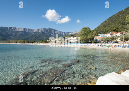 Golden Beach, Chrysi Ammoudia, Thassos, Grèce, îles grecques, Ipsarion Ypsarion montagnes, montagne. Septembre 2017 Banque D'Images