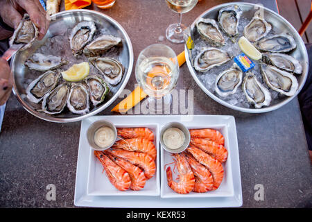 Arcachon (en français, le bassin d'Arcachon, et connu localement comme le bassin) est une baie de l'Océan Atlantique sur la côte sud-ouest de la France, situé en Pays de Buch entre la Côte d'argent et de la Côte des Landes, dans la région d'Aquitaine. La baie s'étend sur une superficie de 150 km² à marée haute et de 40 km² à marée basse. Certaines de ses caractéristiques géologiques sont des aires de préservation naturelle Banque D'Images