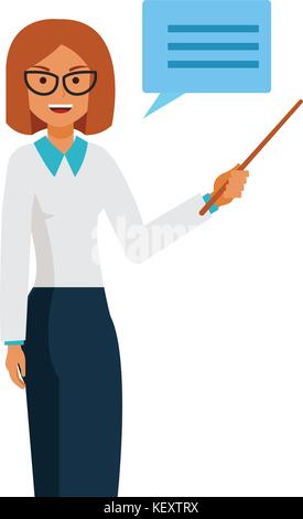 Business Woman teacher standing avec pointeur télévision cartoon vector illustration concept sur fond blanc isolé Illustration de Vecteur