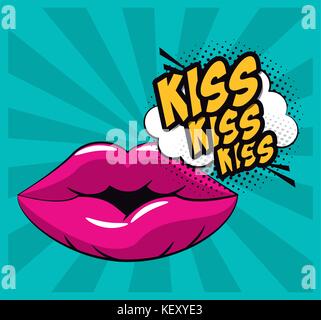 Lips kiss pop art Illustration de Vecteur