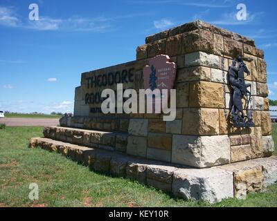 Parc National Theodore Roosevelt Monument à Dakota du Nord Aire de repos de l'autoroute 94 près de la ligne d'État du Montana. Banque D'Images