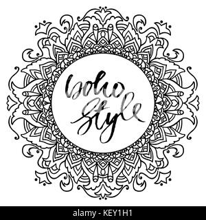 Style boho. citation inspirante. calligraphie au pinceau sec expression. moderbn dans lettrage style Boho pour l'impression et la conception d'affiches Affiches. typographie. mandala modèle. vector illustration. Illustration de Vecteur