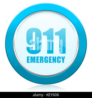 Numéro d'urgence 911 icône web bleu chromé argenté à bordure métallique. Bouton rond pour les concepteurs d'applications Internet et de téléphonie mobile. Banque D'Images