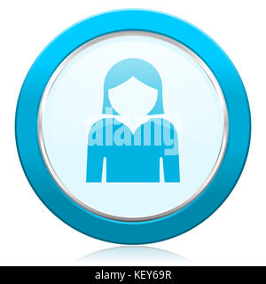 Profil avatar bleu chrome argent bordure métallique icône web. Bouton rond pour les concepteurs d'applications Internet et de téléphonie mobile. Banque D'Images