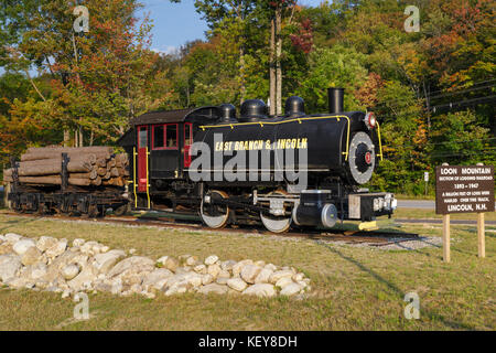 La branche est & Lincoln railroad porter 50 tonnes moteur réservoir selle locomotive sur l'affichage à loon mountain, New Hampshire. Banque D'Images