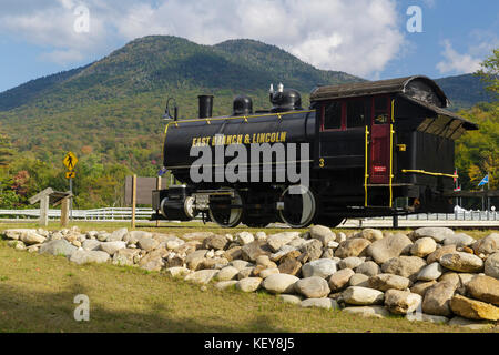 La branche est & Lincoln railroad porter 50 tonnes moteur réservoir selle locomotive sur l'affichage à loon mountain, New Hampshire. Banque D'Images