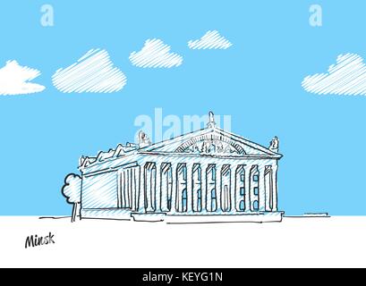 Minsk, Bélarus célèbre de croquis. Dessin Dessin à la main. L'icône de carte de vœux avec un titre, vector illustration Illustration de Vecteur