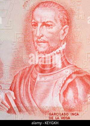Portrait de Garcilaso de la Vega de l'ancienne monnaie péruvienne Banque D'Images