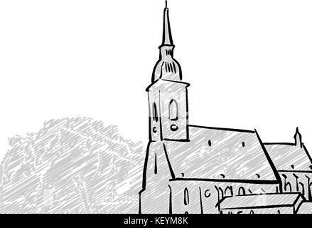 Bratislava, Slovaquie célèbre croquis de voyage. Dessin Dessin à la main. Conception de carte de vœux, vector illustration Illustration de Vecteur