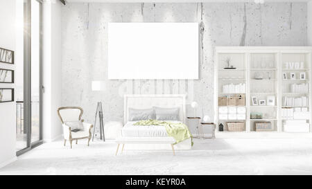 Loft moderne à la mode à la mode d'intérieur avec cadre vide et copyspace en entente horizontale. Le rendu 3d. Banque D'Images