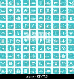 Eco 100 icons set bleu grunge Illustration de Vecteur