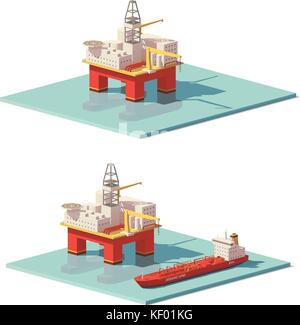 Vector poly basse plate-forme de forage offshore Illustration de Vecteur