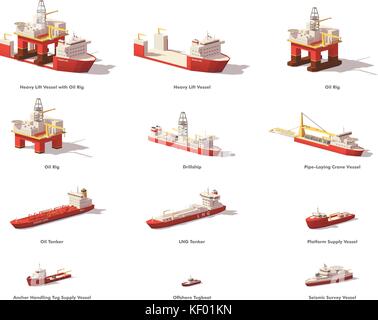 Vector poly bas navires l'exploration pétrolière Illustration de Vecteur