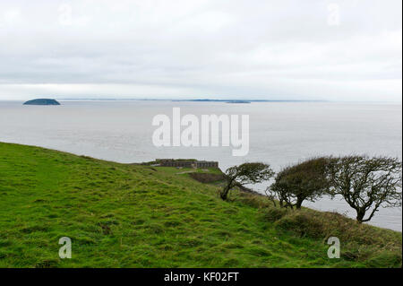 Vieux fort raide, holm Island et l'île de télévision holm, Brean Down Somerset, England Banque D'Images