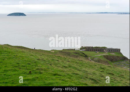 Vieux fort raide, holm Island et l'île de télévision holm, Brean Down Somerset, England Banque D'Images