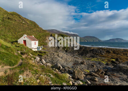 Chalet de pêcheur à Niarpyl Bay, île de Man. Banque D'Images