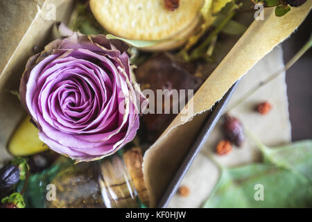 Rose en boîte noire avec une foule de petits détails sur papier fond Banque D'Images